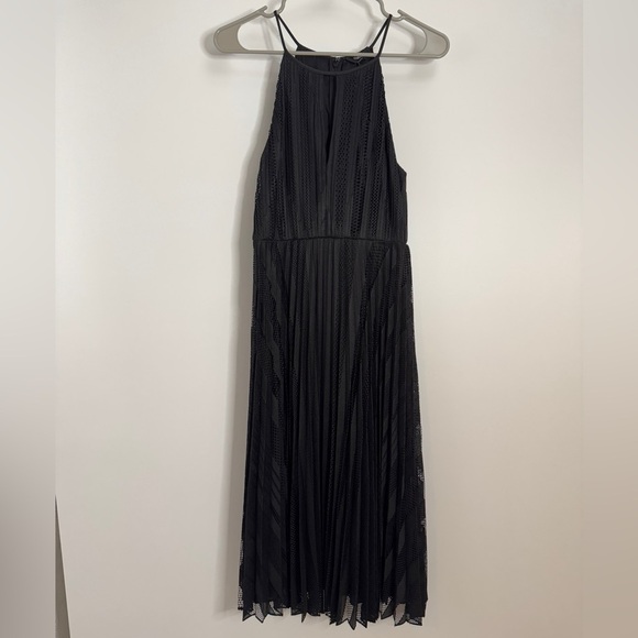 Theory Black Pleated Mesh Midi Dress NWT Size 2 | Elegant Evening Cocktail Dress - Picture 2 of 8